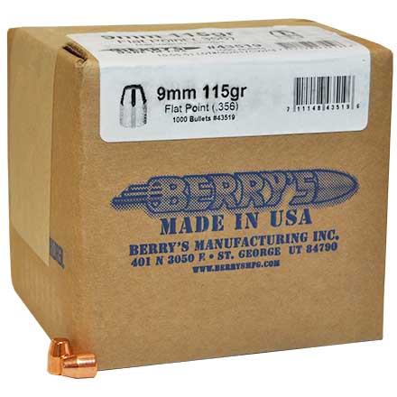 Berry's 9mm (.356) 115 Grain Flat Point Bullets 1000 Count