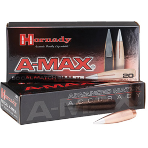 Hornady 30 Caliber (308) 168 Grain A-Max Rifle Bullets 100 Count