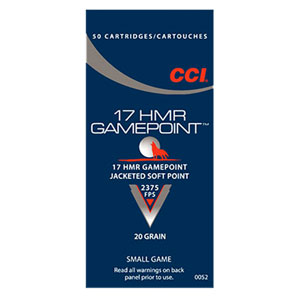 CCI 17 HMR 20 Grain Gamepoint JSP Ammunition 50 Rounds