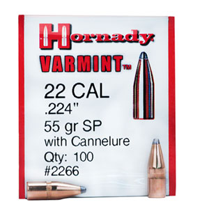 Hornady Varmint 22 Cal 55 Grain Soft Point with Cannelure Bullets 100 Count