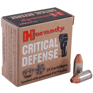 Hornady Critical Defense 380 ACP 90 Grain FTX HP Ammo 25 Rounds