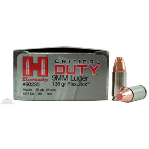 Hornady Critical Duty 9mm 135 Grain Flexlock HP Ammo 25 Rounds