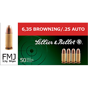 Sellier & Bellot 25 ACP, 50 Grain, FMJ, 50 Rounds