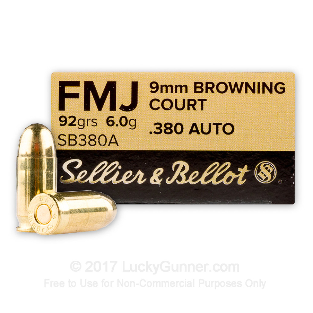 Sellier & Bellot 380 ACP 92 Grain FMJ Ammo 50 Rounds