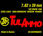 TulAmmo 7.62 X 39 122 Grain FMJ Ammo, 20 Rounds