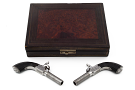 Belgian Engraved Muff/Boot Percussion 44 Caliber Pistols Cased Pair - Antique Pistols *ca. 1850* Belgian Engraved Muff/Boot Percussion 44 Caliber Pistols Cased Pair - Antique Pistols *ca. 1850*