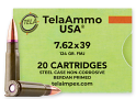 TelaAmmo 7.62 X 39 124 Grain FMJ Ammo, 20 Rounds