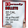 Hornady 22 Cal 55 Grain Full Metal Jacket Boat Tail Bullets 100 Count Hornady 22 Cal 55 Grain Full Metal Jacket Boat Tail Bullets 100 Count